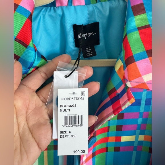 Nordstrom Nasty Gal Colorful Plaid Women's Trench Coat - Picture 2 of 2